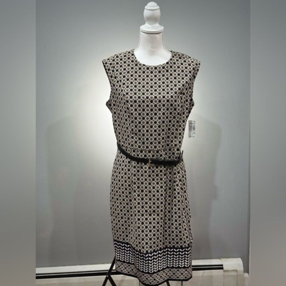 CLEARANCE! Dressbarn Patterned Sleeveless Belted Sheath Dress Size 12 NWT - Picture 1 of 8